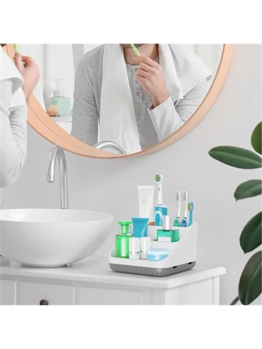 Toothbrush Holder Organizer Countertop Toothpaste Storage Bathroom Organizer